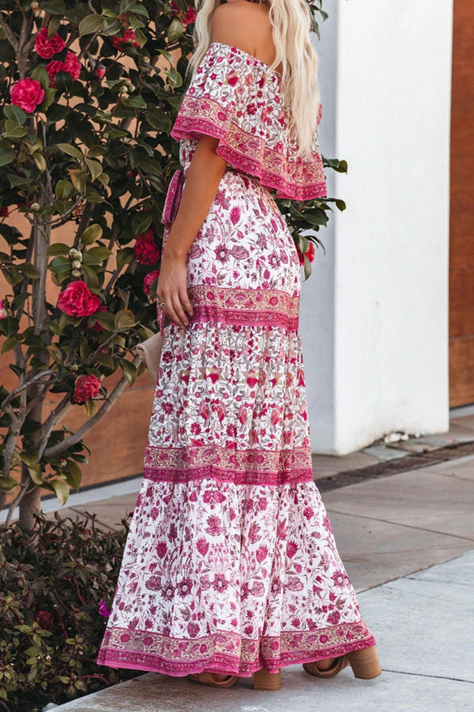 Momentlover Fashion Street Print Patchwork Off the Shoulder A Line Dresses
