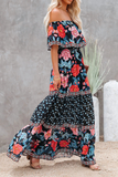 Momentlover Fashion Street Print Patchwork Off the Shoulder A Line Dresses