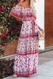 Momentlover Fashion Street Print Patchwork Off the Shoulder A Line Dresses