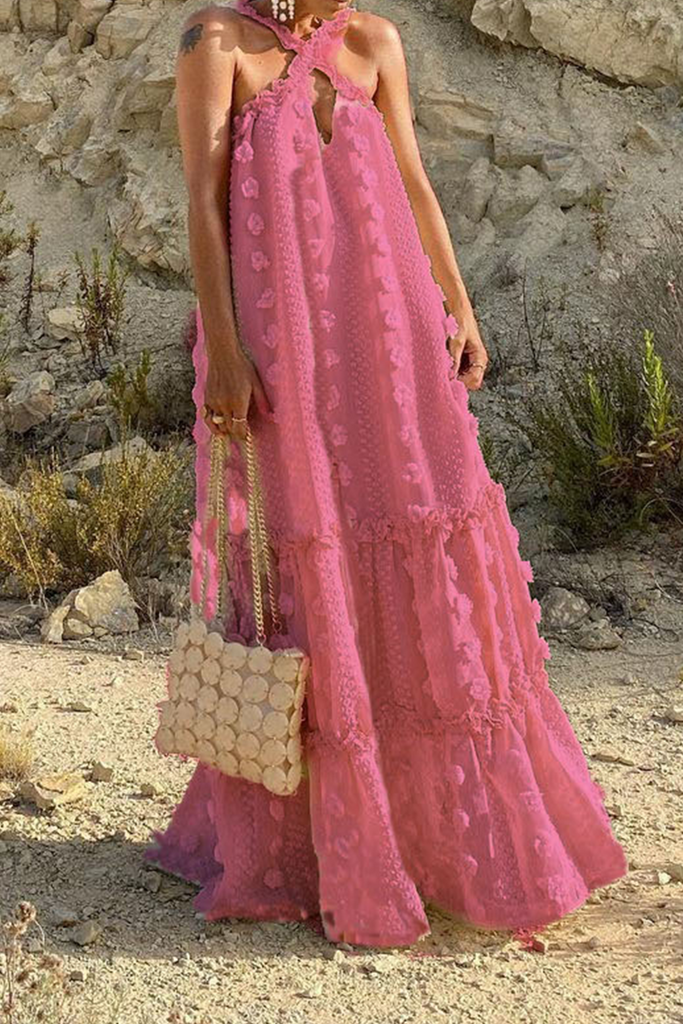 Momentlover Fashion Solid Patchwork Halter Cake Skirt Dresses(6 Colors)