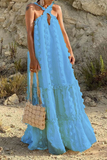 Momentlover Fashion Solid Patchwork Halter Cake Skirt Dresses(6 Colors)