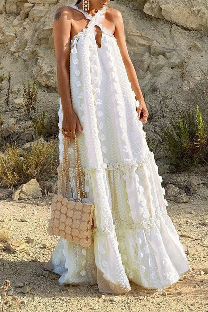 Momentlover Fashion Solid Patchwork Halter Cake Skirt Dresses(6 Colors)