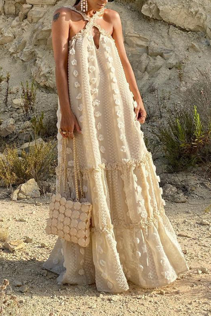 Momentlover Fashion Solid Patchwork Halter Cake Skirt Dresses(6 Colors)