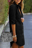 Momentlover Casual Solid Patchwork Turndown Collar Shirt Dress Dresses