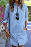 Momentlover Casual Solid Patchwork Turndown Collar Shirt Dress Dresses