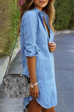 Momentlover Casual Solid Patchwork Turndown Collar Shirt Dress Dresses