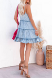 Momentlover Fashion Solid Flounce Spaghetti Strap Cake Skirt Dresses