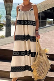 Momentlover Fashion Striped Split Joint Spaghetti Strap Straight Dresses