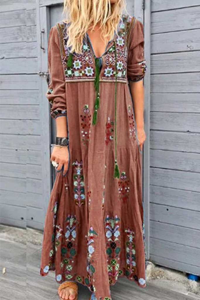 Momentlover Fashion Print Split Joint V Neck Straight Dresses