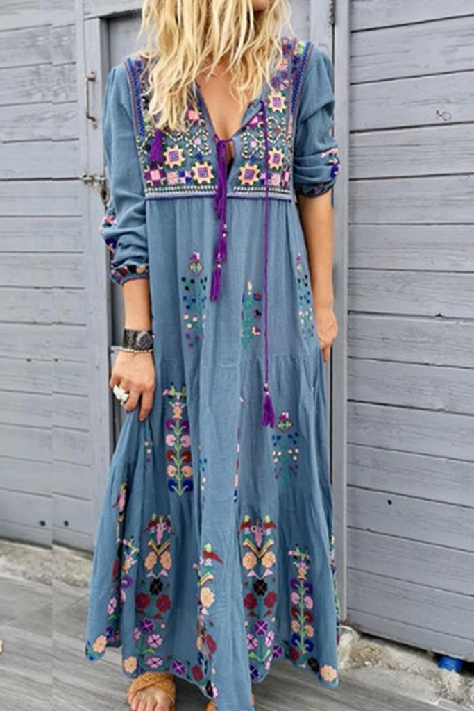 Momentlover Fashion Print Split Joint V Neck Straight Dresses