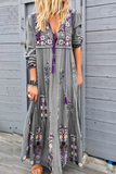 Momentlover Fashion Print Split Joint V Neck Straight Dresses