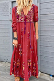 Momentlover Fashion Print Split Joint V Neck Straight Dresses