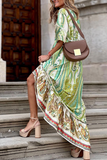 Momentlover Fashion Print Patchwork V Neck Straight Dresses