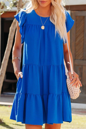 Momentlover Casual Solid Patchwork V Neck Cake Skirt Dresses(4 Colors)