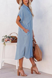 Momentlover Casual Solid Patchwork Turndown Collar Straight Dresses