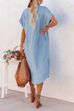 Momentlover Casual Solid Patchwork Turndown Collar Straight Dresses