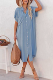 Momentlover Casual Solid Patchwork Turndown Collar Straight Dresses