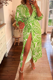 Momentlover Fashion Print Patchwork V Neck Waist Skirt Dresses