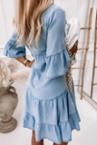 Momentlover Casual Solid Flounce Mandarin Collar Cake Skirt Dresses