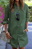 Momentlover Casual Solid Patchwork Turndown Collar Shirt Dress Dresses