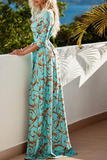 Momentlover Fashion Print Patchwork V Neck Waist Skirt Dresses