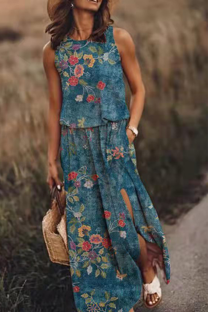 Momentlover Fashion Print Patchwork O Neck Straight Dresses(7 Colors)