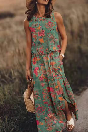 Momentlover Fashion Print Patchwork O Neck Straight Dresses(7 Colors)
