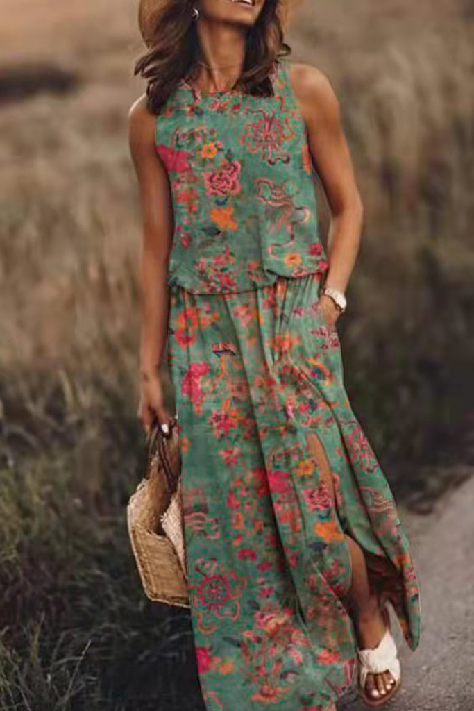Momentlover Fashion Print Patchwork O Neck Straight Dresses(7 Colors)