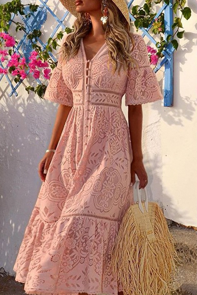 Momentlover Fashion Solid Patchwork V Neck Waist Skirt Dresses