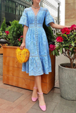 Momentlover Fashion Solid Patchwork V Neck Waist Skirt Dresses