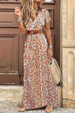 Momentlover Fashion Elegant Print V Neck Princess Dresses(3 Colors)