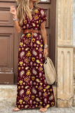 Momentlover Fashion Elegant Print V Neck Princess Dresses(3 Colors)