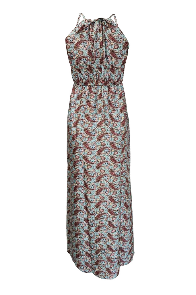 Momentlover Fashion Bohemian Print Patchwork Halter Pleated Dresses(4 Colors)