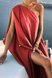 Momentlover Casual Solid Patchwork One Shoulder Straight Dresses