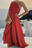 Momentlover Casual Solid Patchwork One Shoulder Straight Dresses