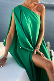 Momentlover Casual Solid Patchwork One Shoulder Straight Dresses