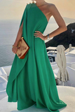 Momentlover Casual Solid Patchwork One Shoulder Straight Dresses