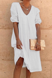 Momentlover Fashion Casual Solid Patchwork V Neck Princess Dresses(6 Colors)
