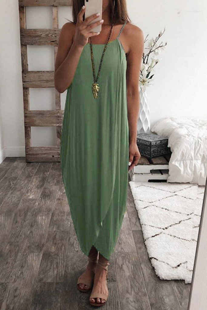 Momentlover Sexy Solid Patchwork Spaghetti Strap Irregular Dress Dresses(5 Colors)