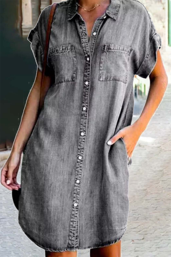 Momentlover Casual Solid Patchwork Turndown Collar Shirt Dress Dresses(3 Colors)