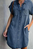 Momentlover Casual Solid Patchwork Turndown Collar Shirt Dress Dresses(3 Colors)