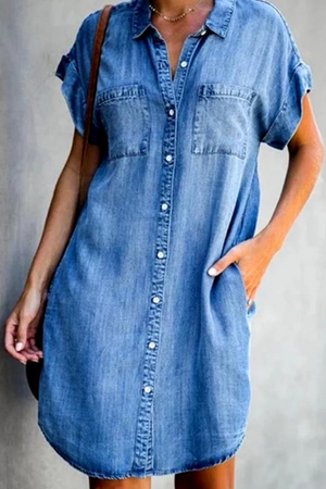 Momentlover Casual Solid Patchwork Turndown Collar Shirt Dress Dresses(3 Colors)