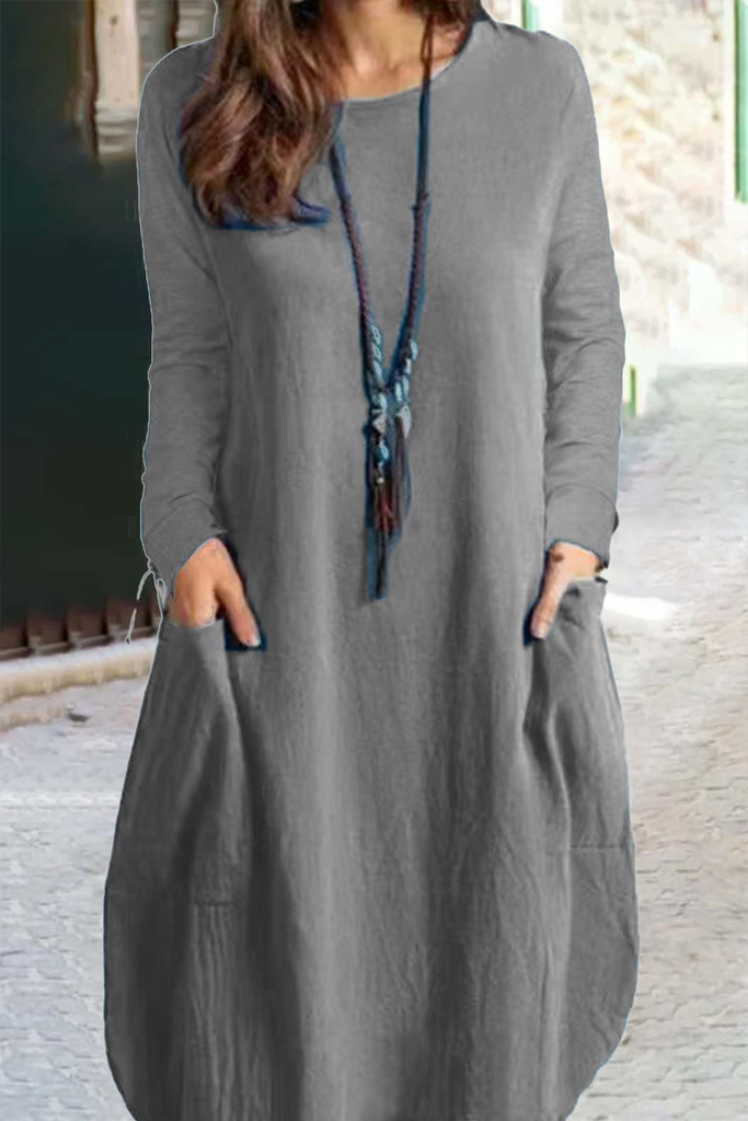 Momentlover Fashion Solid Patchwork O Neck Straight Dresses(5 Colors)