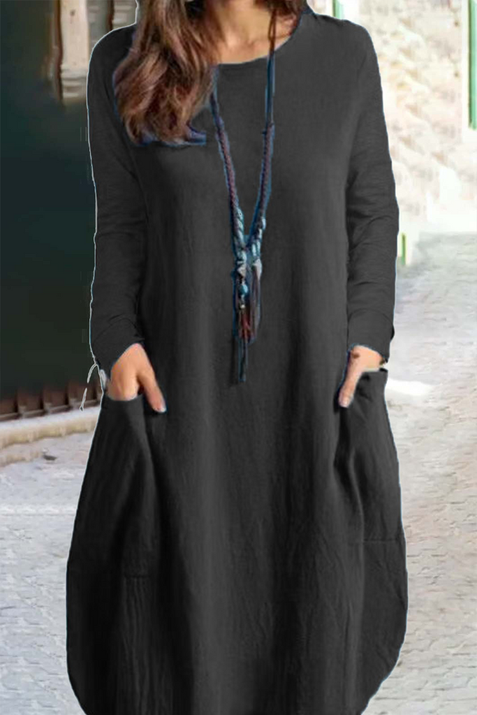 Momentlover Fashion Solid Patchwork O Neck Straight Dresses(5 Colors)