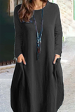 Momentlover Fashion Solid Patchwork O Neck Straight Dresses(5 Colors)