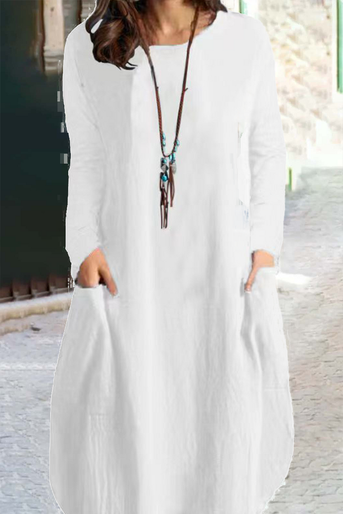 Momentlover Fashion Solid Patchwork O Neck Straight Dresses(5 Colors)