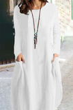 Momentlover Fashion Solid Patchwork O Neck Straight Dresses(5 Colors)