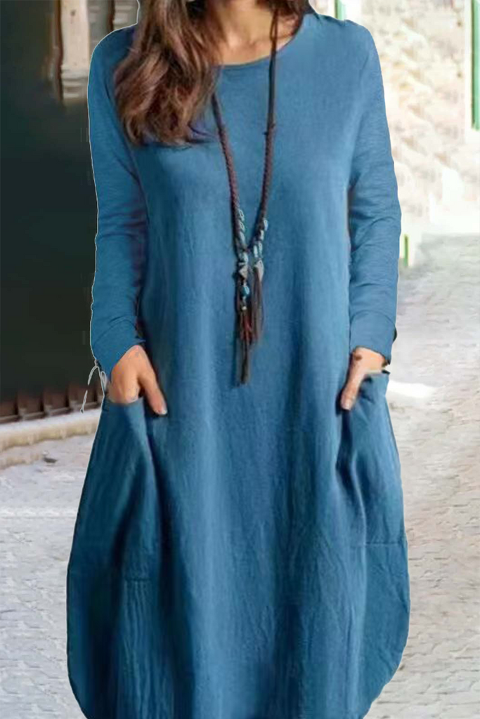 Momentlover Fashion Solid Patchwork O Neck Straight Dresses(5 Colors)