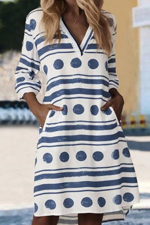 Momentlover Casual Print Patchwork V Neck Straight Dresses