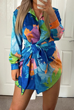 Momentlover Casual Print Patchwork Turndown Collar Shirt Dress Dresses
